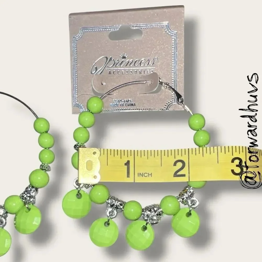 Bundle Sale 3 for $15 | Princess Accessories Neon Green Hoop Earrings – Faceted